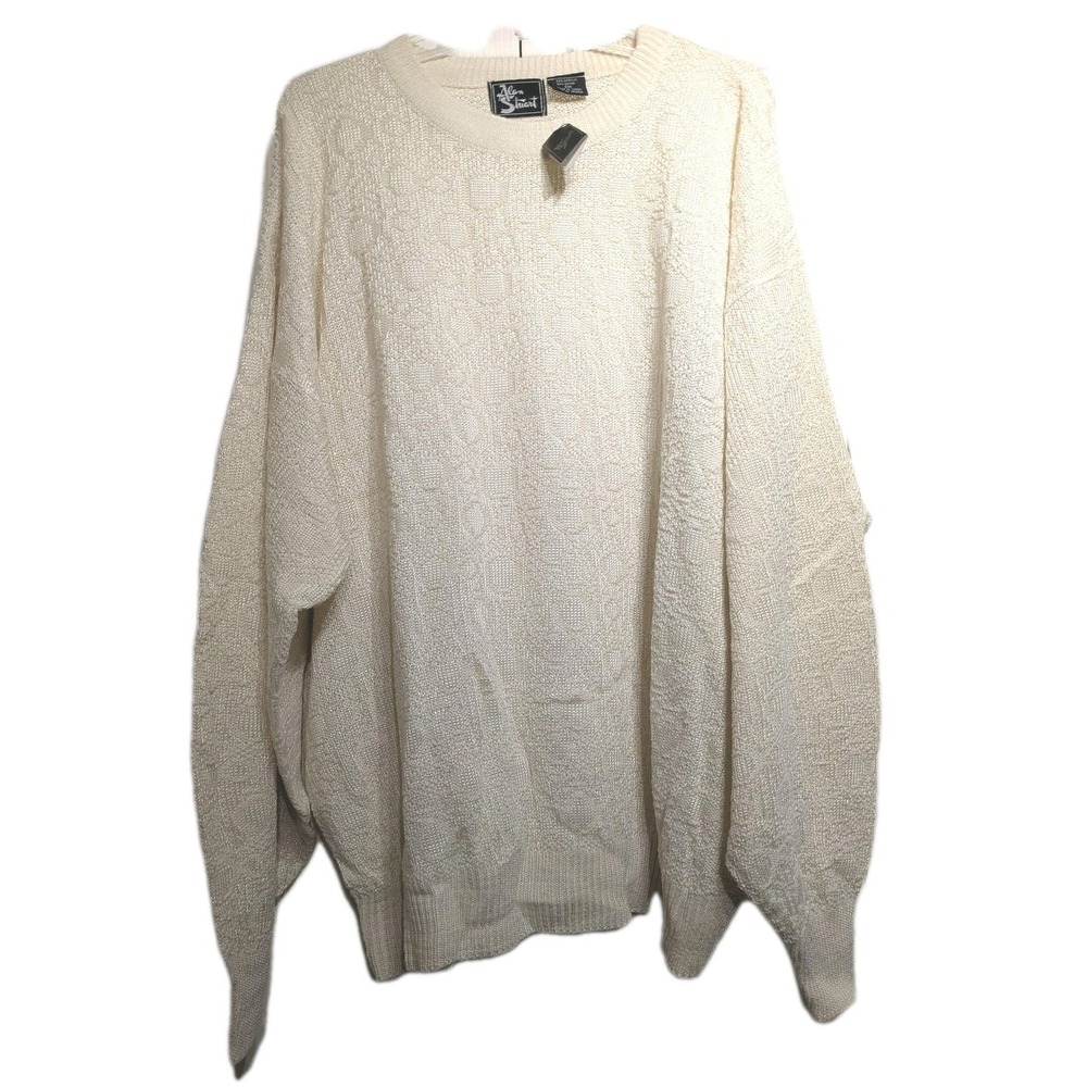 Vtg. Alan Stuart Sweater Mens 2XL Textured Geometric Knit Crewneck Pullover NWT